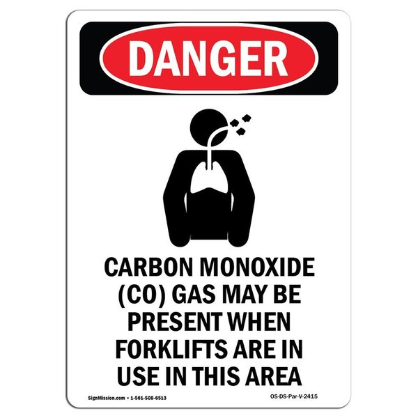 Signmission Safety Sign, OSHA Danger, 24" Height, Rigid Plastic, Carbon Monoxide (CO), Portrait OS-DS-P-1824-V-2415